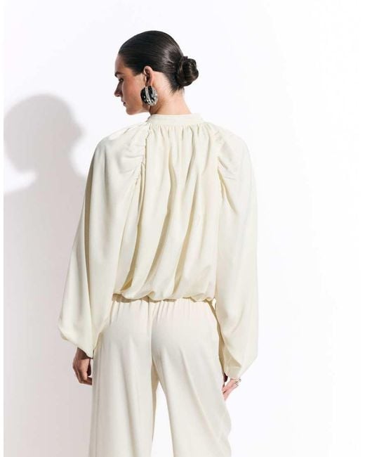Missy Empire White Satin Balloon Sleeve Bomber Jacket Co-Ord