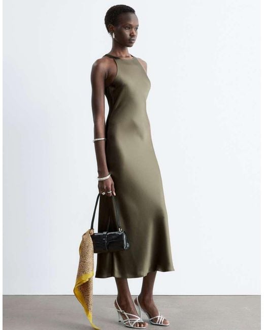 & Other Stories White Bias Cut Satin Midi Dress
