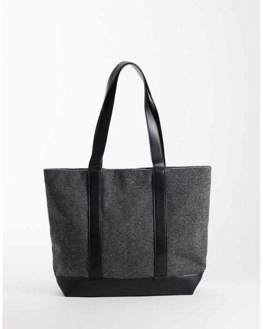 ASOS Black Felt Tote Bag With Faux Leather Straps for men