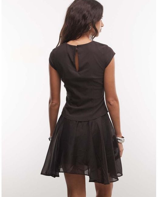 Monki Black Cap Sleeve Structured Chiffon Mini Dress