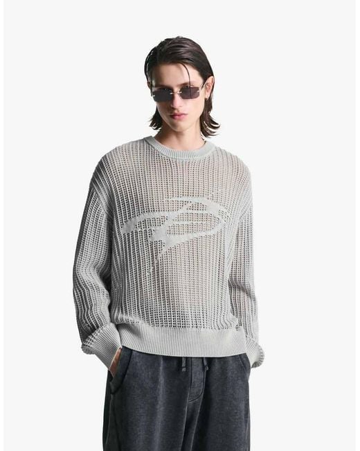Bershka Gray Faded-effect Mesh Sweater for men