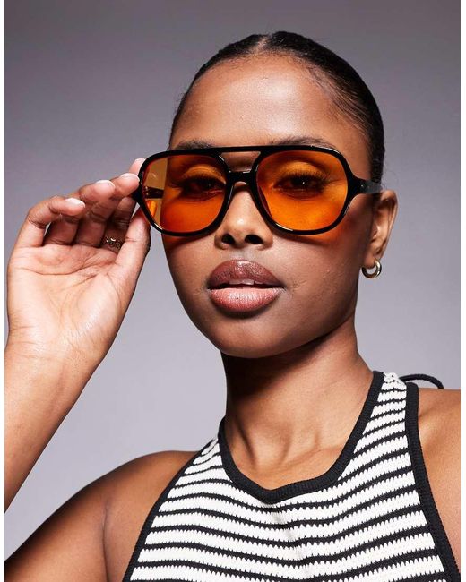 Kaiia Multicolor Exclusive Fine Frame Orange Lens Aviator Sunglasses