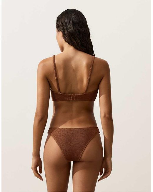 Oysho Brown Medium-Coverage U-Cut Crinkle Bikini Briefs