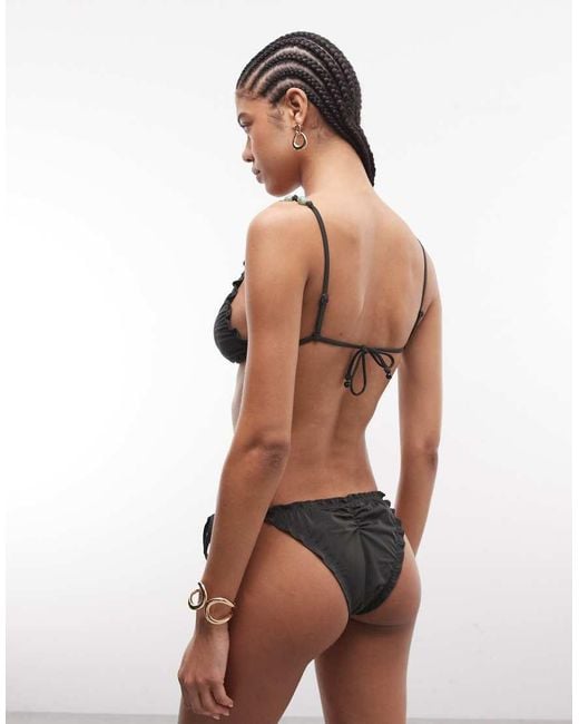 ASOS Green Helena Scrunch High Leg Tie Side Bikini Bottoms With Resin Bead Trim