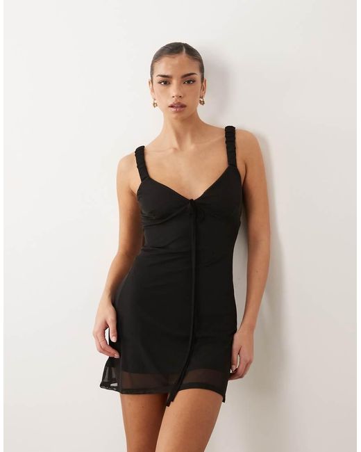 ASOS Black Mesh Cami Mini Dress With Tied Bust Detail