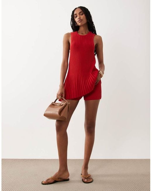ASOS Red Knitted Pleated Asymmetric Top