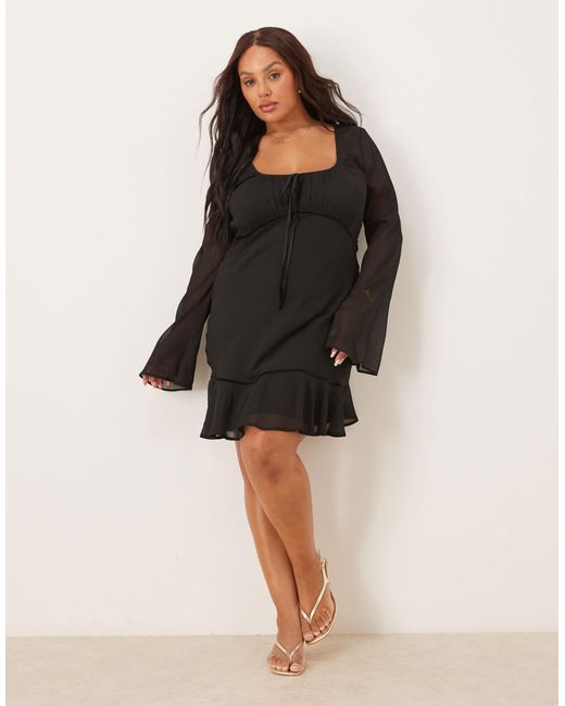 ASOS Asos Design Curve Ruched Bust Scoop Long Sleeve Mini Dress in Black |  Lyst