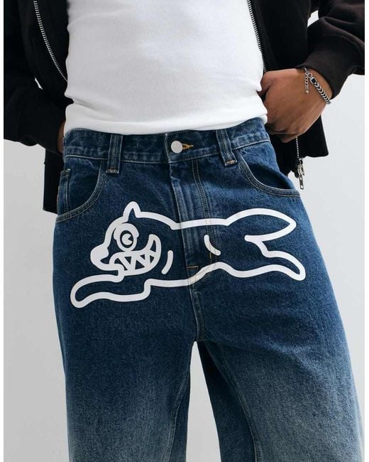 ICECREAM Blue Scoop Denim Jeans With Running Dog Applique for men