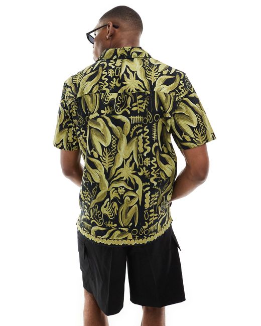 Chemise à col à revers avec imprimé palmiers abstrait River Island pour homme en coloris Green