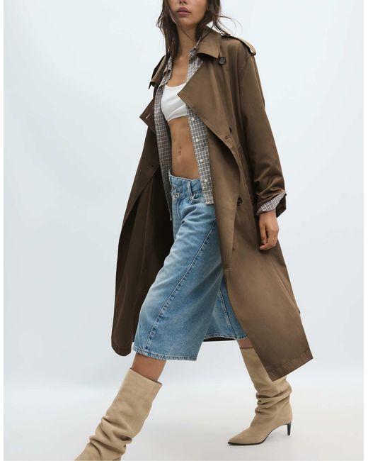 Stradivarius White Langer basic-trenchcoat