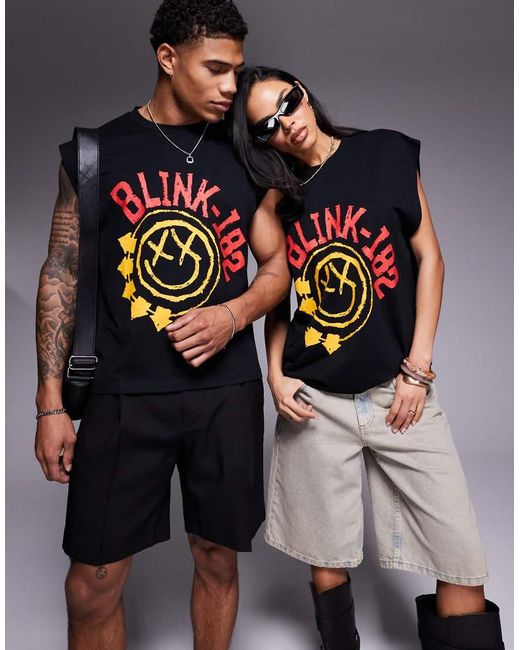 Canotta Squadrata Oversize Nera Con Stampa "Blink 182" di ASOS in Black
