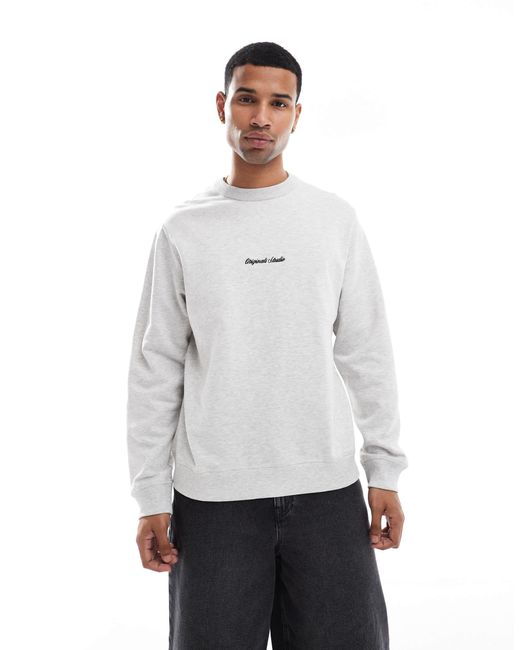 Jack & Jones Gray Oversize Sweat Shirt With Embroidered Logo for men