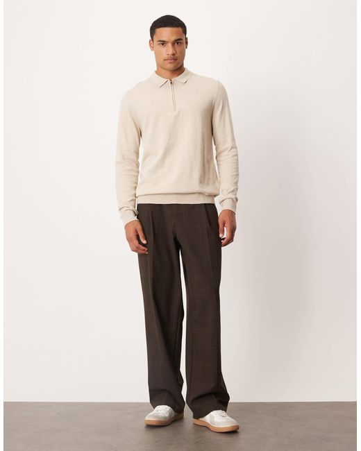 SELECTED Natural 100% Cotton Long Sleeve Half Zip Polo for men
