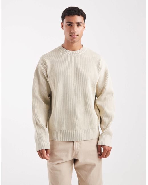 Jack & Jones Natural Oversized Knitted Ribbed Jumper for men