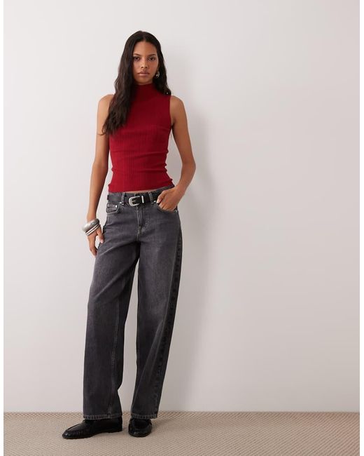 ASOS Red Varigated Knit Rib Sleeveless Funnel Neck