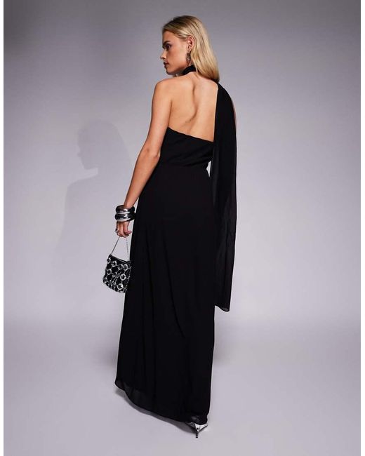 TFNC London Black One Shoulder Scarf Neck Maxi Dress