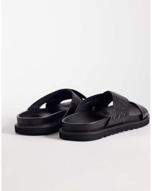 ASOS Black Cross Over Strap Sandals With Embossed Weave for men
