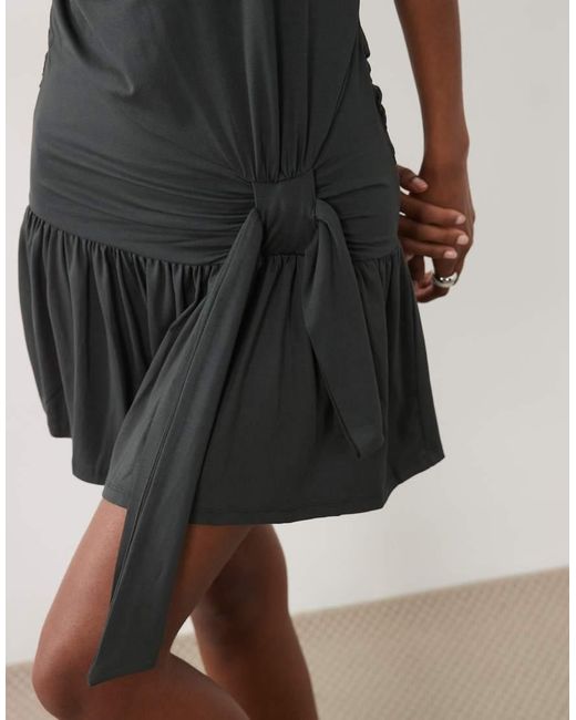 ASOS Black Sarong Style T-shirt Dress With Frill Hem