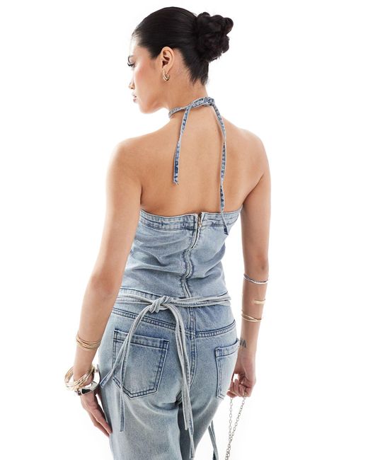 Simmi - top corset d'ensemble structuré en jean avec décolleté en cœur et détail ras SIMMI en coloris Blue