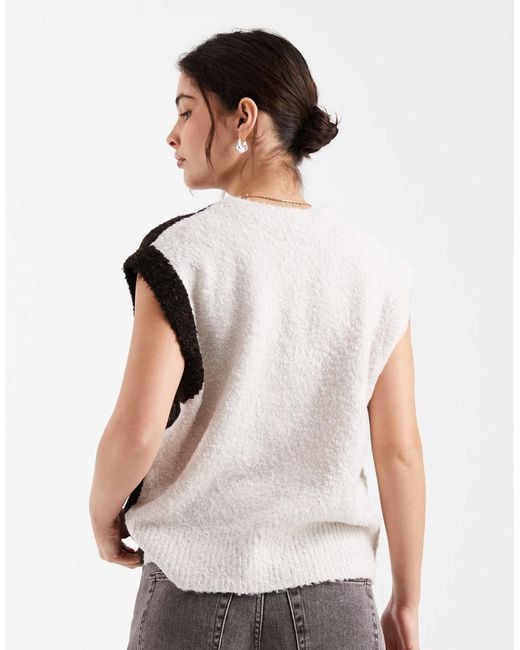 Object White Contrast Boucle Knitted Vest