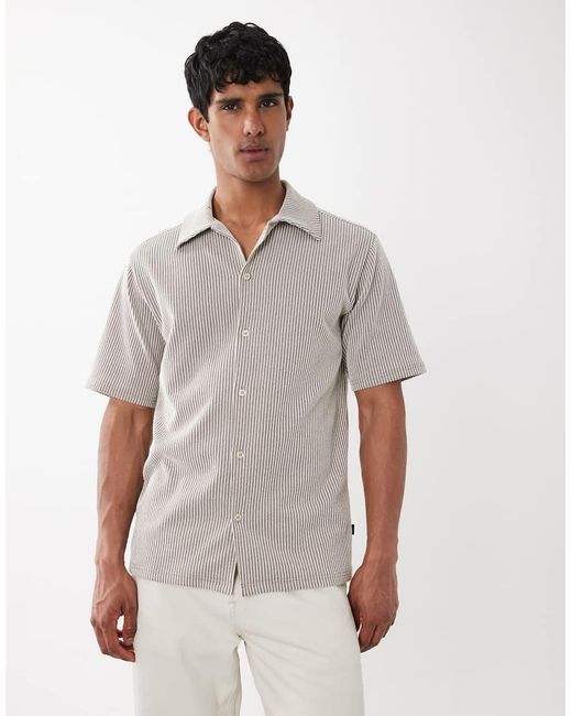 Jack & Jones Gray Premium Short Sleeve Striped Textured Shirt for men