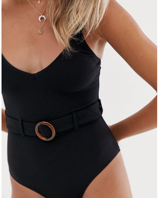 new look black belted swimsuit