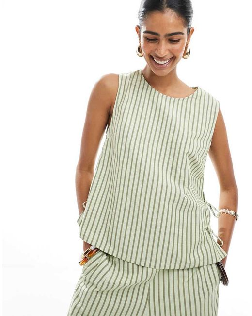 ASOS Seersucker Shell Top Met Gestrikte Zijkant En Kakigroene Strepen, Deel Van Co-Ord Set in het White