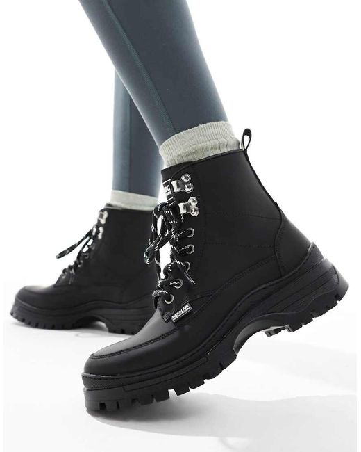 Barbour Black Alani Leather Rubber Hiker Boots