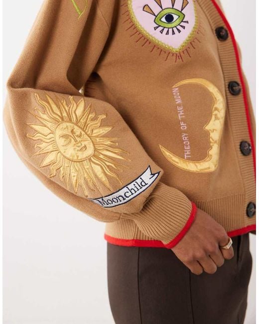 Never Fully Dressed Brown Mystical Embroidered Contrast Edge Cardigan