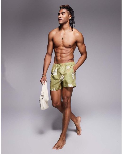ASOS Korte Zwemshort Met Plantenprint in het Green voor heren