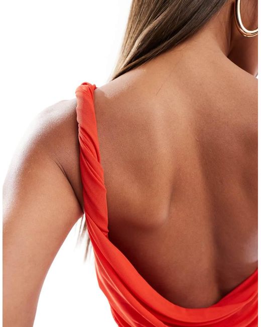 ASOS Red Mesh Seam Detail Strappy Cami Maxi Dress