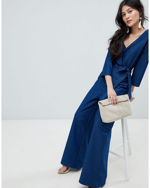 navy blue pinstripe jumpsuit