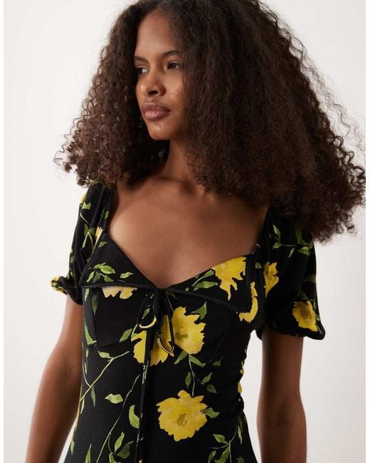 ASOS Multicolor Scalloped Collar Puff Sleeve Seam Detail Maxi Tea Dress