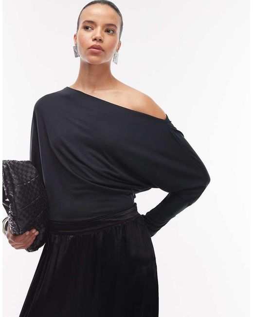 ASOS Blue Soft Touch Drape Fallen Shoulder Batwing Sleeve Bodysuit