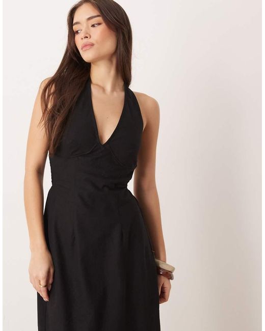 ASOS Natural Cotton Linen Halter Neck Midi Sundress With Sculpted Bust