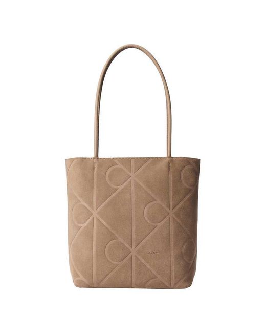 Calvin Klein White Leather Embossed Logo Tote Bag