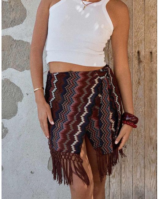 4th & Reckless Brown X Luana Barron Knitted Tassel Edge Wrap Beach Skirt