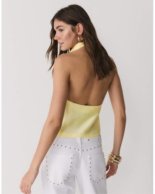 Stradivarius Yellow Satin Effect Halter Top