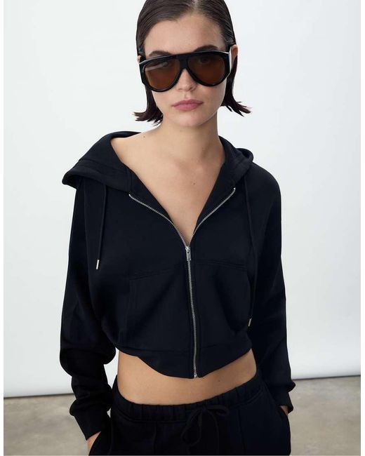 Stradivarius Black Hooded Jacket
