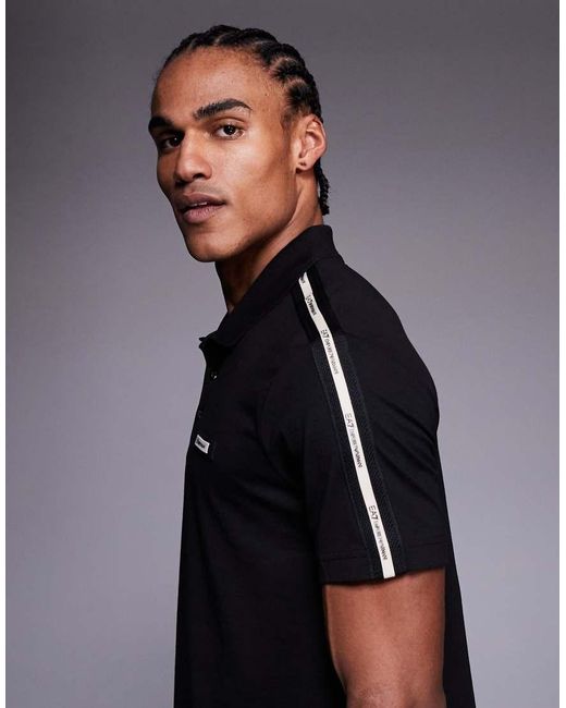 EA7 Gray Armani Polo Shirt With Contrast Logo Taping for men