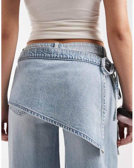 Mango Blue Teen Wide Leg Jeans With Scarf Detail