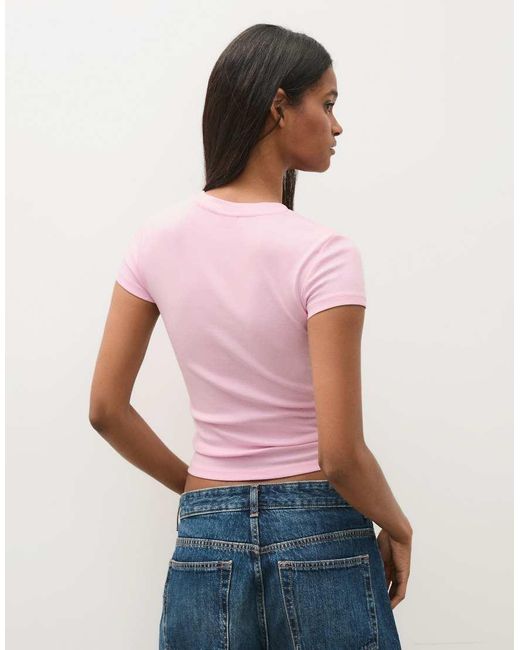 Bershka Pink Short Sleeve Round Neck T-Shirt