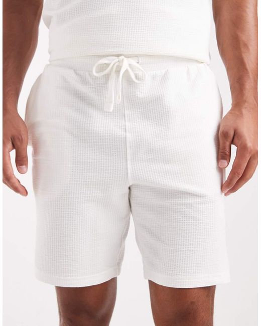 Only & Sons White Waffle Short Co-Ord for men