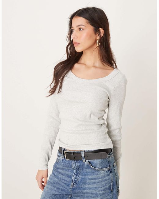Abercrombie & Fitch White – langärmliges, geripptes oberteil