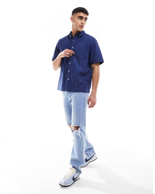 ASOS – kurzärmliges, locker geschnittenes oxford-hemd in Blue für Herren