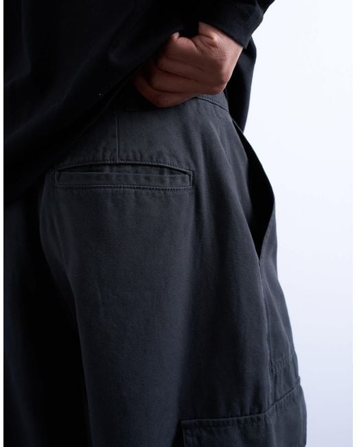 Topman Blue Canvas Barrel Cargo Trouser for men