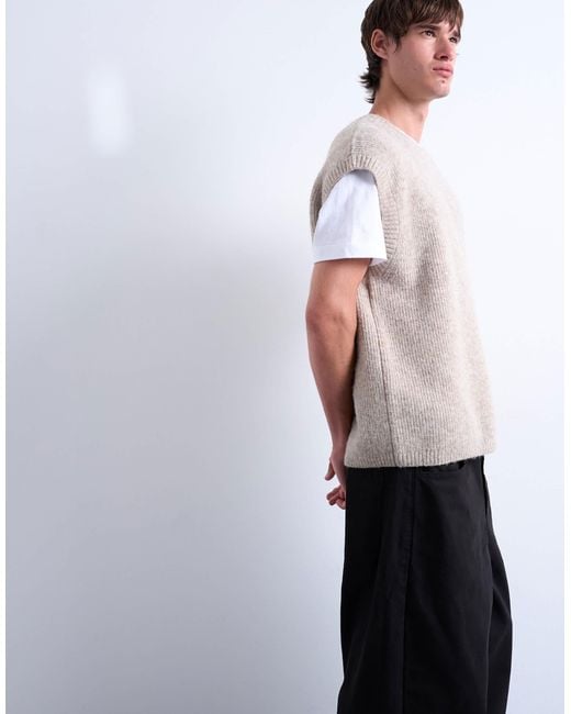Topman Gray Oversized Fit Knitted Crew Neck Tank for men