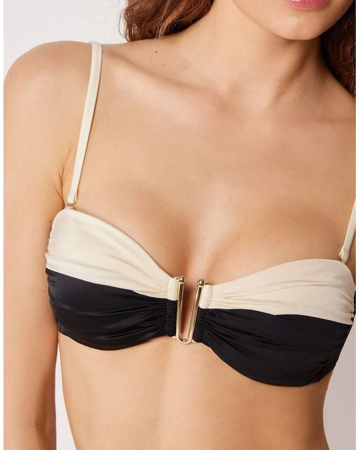 Calzedonia Black Bandeau Bikini Top Elegant Bicolor