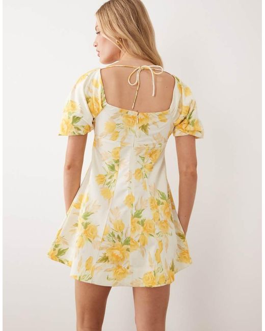 ASOS Natural Square Neck Structured Cotton Blend Mini Dress With Back Strap