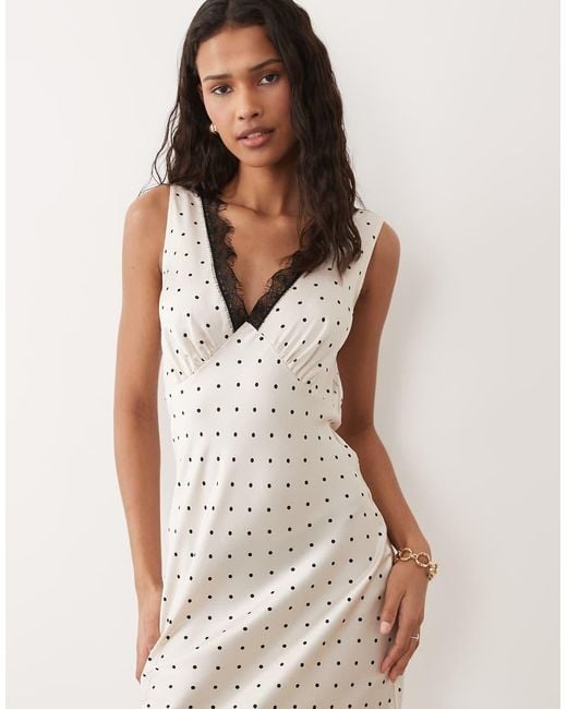 New Look Natural Polka Dot Satin Lace Midi Dress